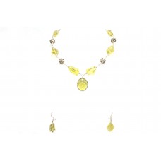 Sterling Silver 925 lemon topaz Gemstone women's Necklace Earrings Set